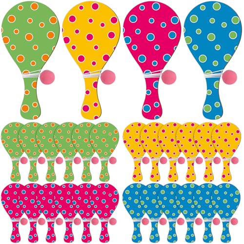 PullCrease 24 Pcs Wooden Paddle Balls with String Vintage Toy Set Paddle Ball Bulk for Easter Spring Birthday Party Favor Gifts