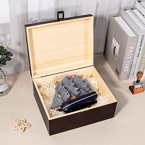 Useekoo Vintage Wooden Storage Box Container With Hinged Lid Front Clasp, 9.4'' X 7.7'' X 4.3'' Large Keepsake Box, Rustic Wood Boxes For Crafts Art Hobbies And Home Decoration - Dark Brown #TOP3
