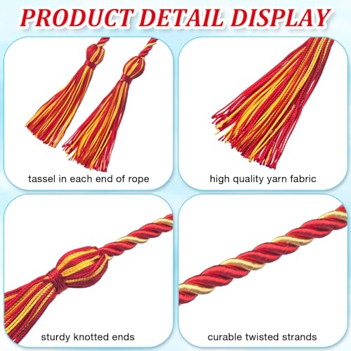 Image of ONUPGO Graduation Cord, Graduation Honor Cords Rayon Braided Tassel Cord, 68 inch inch Polyester Yarn Long Robe Honor Rope for Graduation Students, Bachelor Gown, Gold /Red
