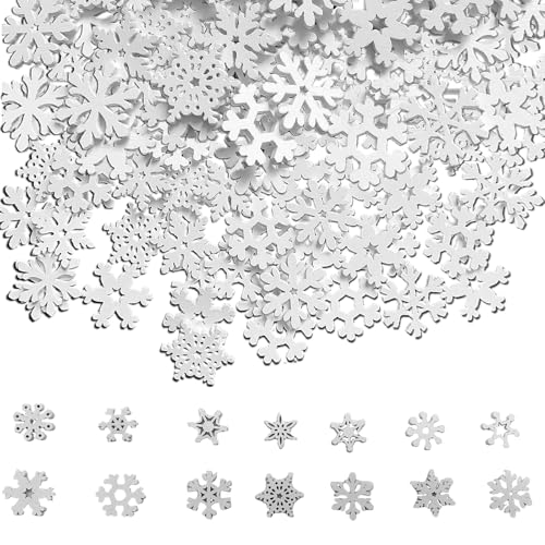 CUVZORA 200 Stück 2 Größen Holz Weihnachtsdeko Schneeflocken,...