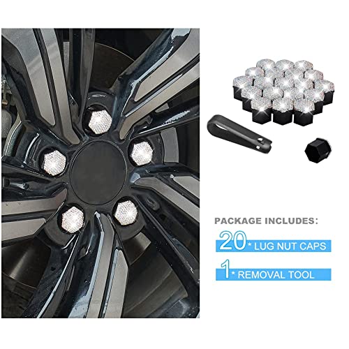 Image of Blueshyhall 21mm Bling Crystal Wheel Lug Nut Cover Bolt Caps Anti-Rust Car Tire Nut Cover with Removal Tool (Pack of 20) - White AB