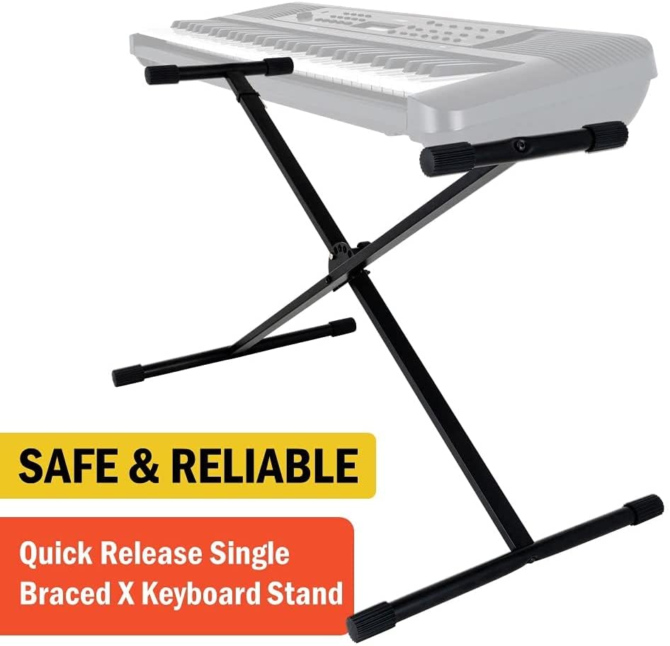 Image of Blueberry R‑12 Single‑X Adjustable Keyboard Stand - 5 Locking Positions, Safety Lock Pin, Foldable Design - Compatible with Yamaha PSR, PSS, NP, DGX, P Series, Casio CTK, CT‑X, CT‑S, Roland Digital Keyboards (SINGLE-X-HEAVY-DUTY, Compatible With Casio Models)
