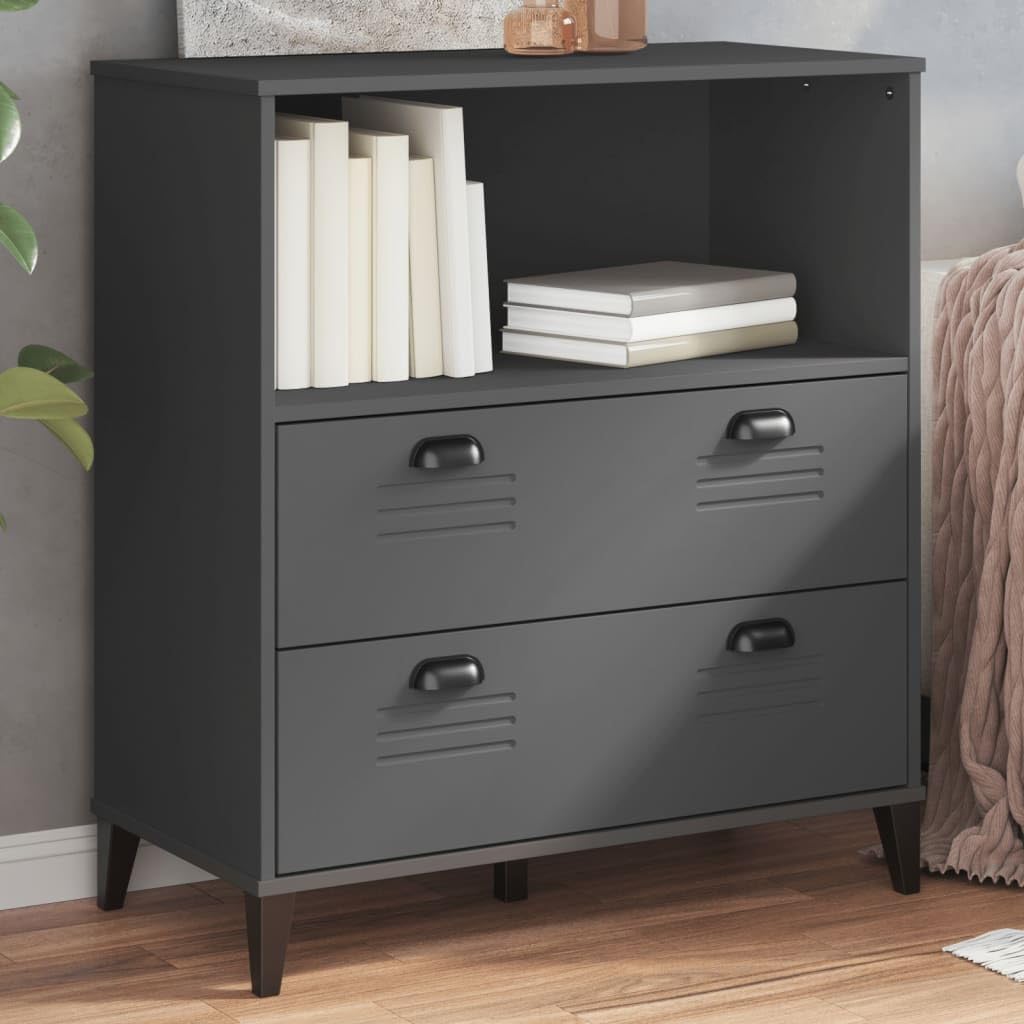 Libreria VIKEN con Cassetti Grigio Antracite 80x40x90 cm | Mobile da soggiorno versatile con 2 ampi cassetti e vano a giorno per organizzare studio o ufficio.