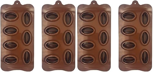 4 moldes de chocolate para hornear de goma para hornear de liberación rápida, moldes de café en grano de café, moldes de silicona de chocolate para