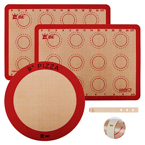 3 PCS Silicone Macaron Baking MatsReusable Nonstick Cooking MatHeat-Resistant Pastry Oven Liner Baking Mat for Food Safe forCookieFondantPieBreadInclude 9Round Pizza Mini Size baking mat