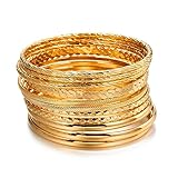 Caiyao 12Pcs Bohemian Indian Chunky Stackable Textured Bangle Bracelet Set Multilayer Boho Cable Rhinestone Bead Bracelet for Women Friend Vintage African Wedding Jewelry Birthday Gift-A gold-1
