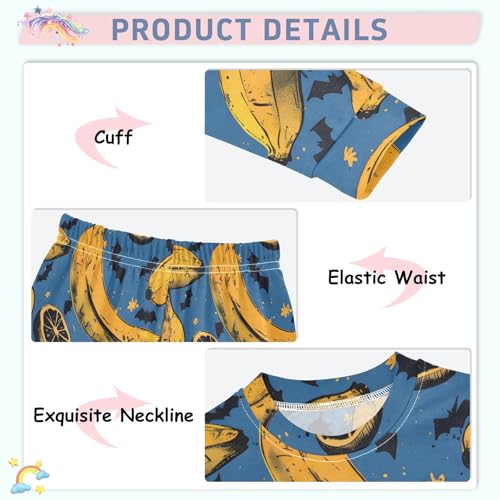 Pajama Sets Long Sleeve Banana Lemon Bat Star Pattern Soft Comfy Sleepwear 2 Piece PJS 3-8T4