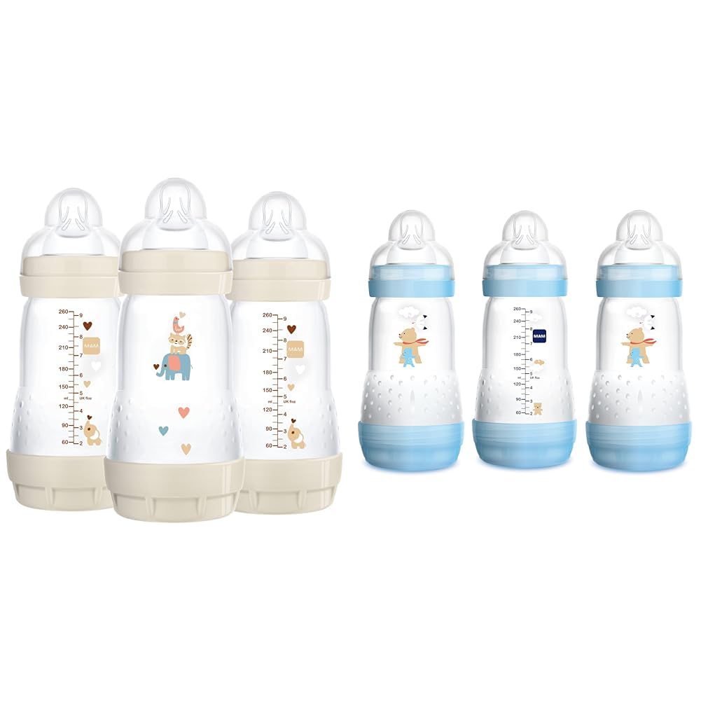 MAMEasy Start Anti-Colic Baby Bottles, 9 oz (3 Count) Bundle with Medium Flow Silicone Nipples