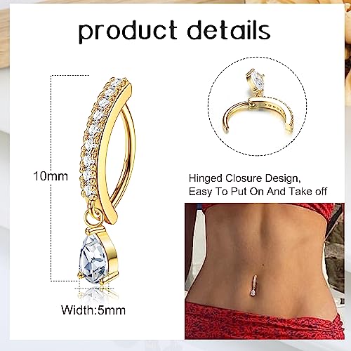 FIBO STEEL 14K Gold Plated Belly Button Rings for Women 316L Surgical Steel Clicker Belly Rings CZ Snake Flower Curved Reverse Navel Rings Belly Piercing Jewelry Barbell 14G2