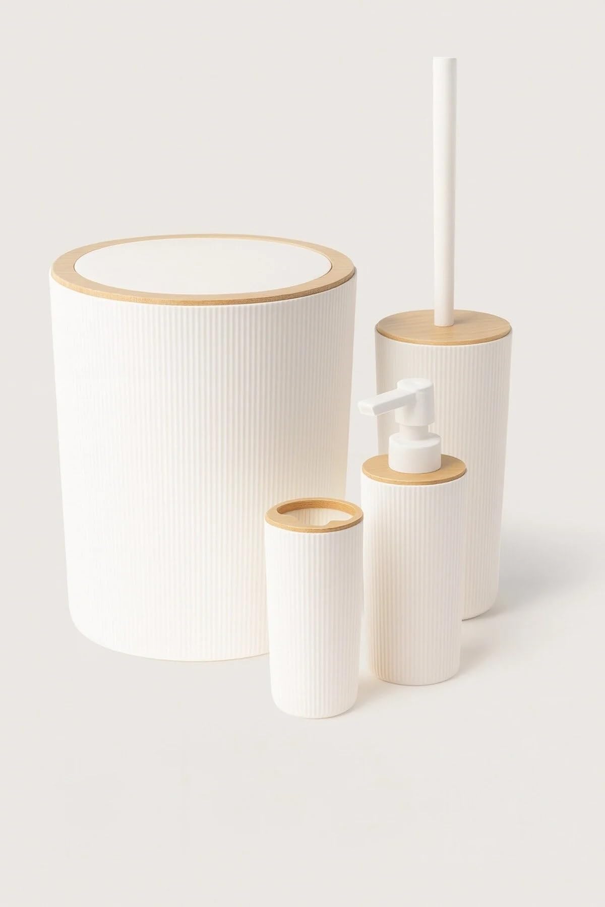 ARVALE Quardi Banyo Seti Modern Çizgili - 7 litre Kova 4 Parça Banyo Çöp Kovası Seti (Beyaz)
