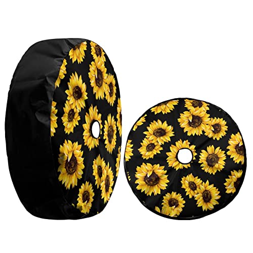Image of Delerain Spare Tire Cover with Backup Camera Hole Sunflower Wheel Covers Waterproof Dust-Proof UV Sun Universal Fit for Trailer RV SUV Truck (17 Inch for Diameter 31 inch-33 inch)