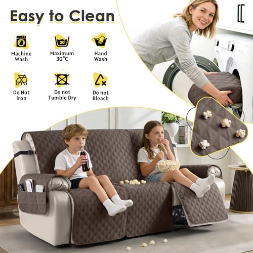 Image of TAOCOCO Recliner Slipcovers,3 Seater Recliner Protector,Waterproof Recliner Covers,Armchair Covers with Pockets,Non Slip Reclining Sofa Covers Arm Chair Covers for Pets /Dogs /Kids(Brown)