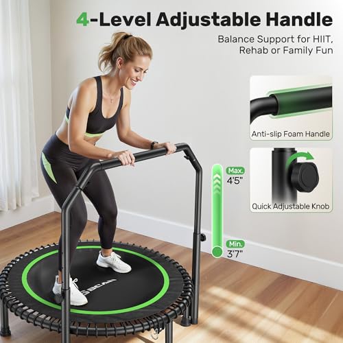 BCAN 550LBS Foldable Mini Trampoline, 48" Fitness Trampoline with Adjustable Handle Bar, Safety Pad/Bungee Cords, Stable & Quiet Exercise Rebounder for Adults Indoor/Garden Workout - Image 5