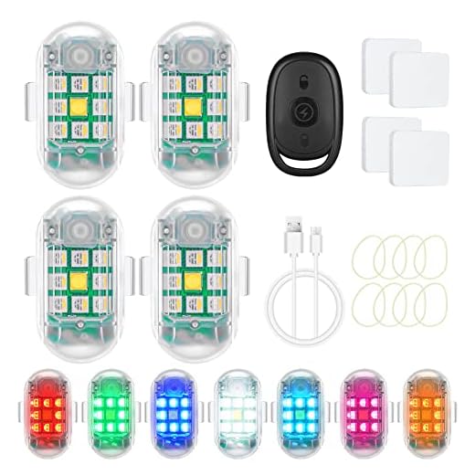Ainiv Drone Strobe Light, 4PCS Éclairage Anti-Collision Pour La Sécurité Nocturne, LED Lumière Stroboscopique de Drone Night Warning Lights, 7 Couleurs Sans Fil Pour Motos, RC Cars, Drones