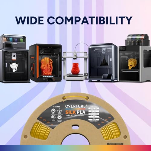 Image of OVERTURE Silk Filament PLA 1.75mm Clog-Free Shiny 3D Printer Filament, 1kg Spool (2.2lbs), Dimensional Accuracy + /- 0.02 mm, Fit Most FDM Printer(Silk Gold)