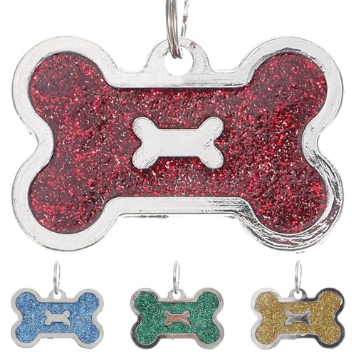 SEWACC Lot de 4 Médailles D'identification pour Chien en Alliage de Zinc, Formes Os Colorées, Étiquettes Gravées Personnalisables, Compactes et Décoratives, pour Colliers d'animaux