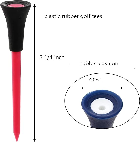 Cushion Top Golf Tees 50 Pack, Rubber Golf Tees Plastic Unbreakable Mixed Colors Golf Tees,3 1/4 inch for YourChoice,Gift for Golfer or Family