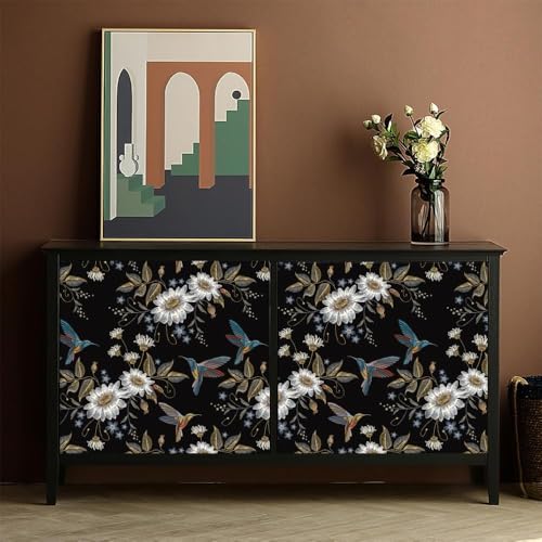 Image of Wallpaper Peel and Stick Vintage Flowers Leaves Birds Pattern Design Botanical Tropical Floral Textured Butterfly Wall Decor Removable Waterproof Adeshive Wallpaper 16.5X87Inch