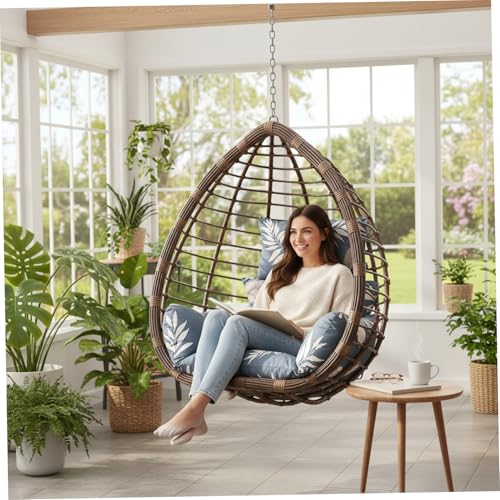 Coussin de chaise œuf à imprimé floral de rechange lavable pour terrasse - 5