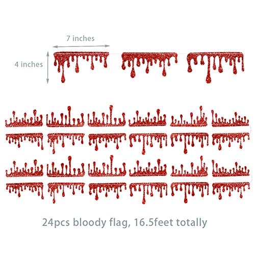 Glitter Red Blood Drop Garland Kit For Vampire Diaries Birthday Party Horror Creepy Halloween Decorations Zombie Flag Banner Decor For Bday/Birthday Party Supplies #TOP1