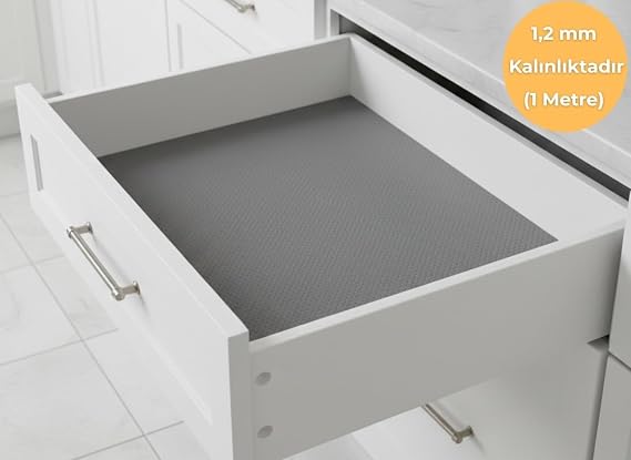 48 cm x 1 m - açık gri, kabartma nokta desenli, Çekmece İçi Kaydırmaz Halı, çekmece halısı