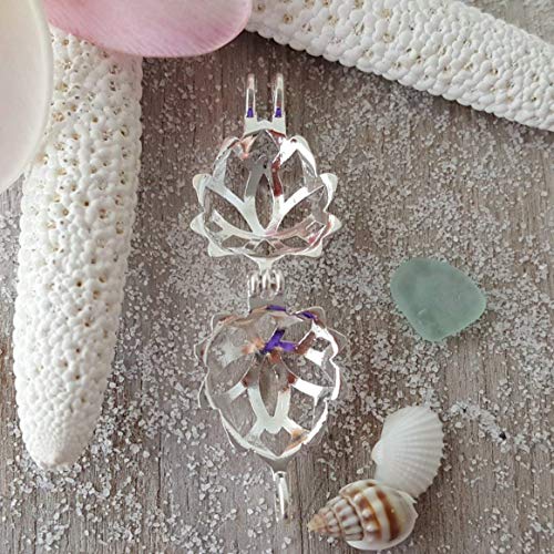 Hawaii jewelry,"Yoga Jewelry" Lotus locket with a piece of natural sea glass necklace, (Hawaii Gift Wrapped, Customizable Gift Message)