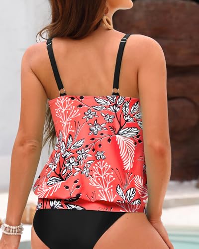 Image of Yonique Womens Blouson Tankini Top No Bottom Loose Fit Swim Top Modest Tank Top