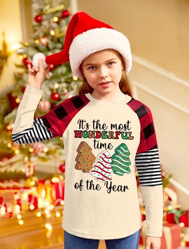 Image of BesserBay Girls Christmas Raglan Shirt Casual Leopard Stripe Patchwork Tunic Top 4-14 Years