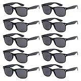 WHOLESALE UNISEX 80'S RETRO STYLE BULK LOT PROMOTIONAL SUNGLASSES - 10 PACK (Matte Black / Carbon Fiber Print / Smoke, 52)