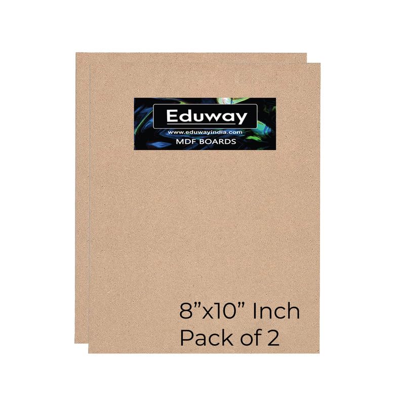 Image of Eduway 8x10 Inch MDF Board Wood Sheet for Mandala , Lippan, Resin Art & Craft, 4mm Thick, Pack of -2 - Premium Cardboard Material for Artists, Art and Craft Students - Hard Cutout in Small and Large Sizes (20x25 cms)