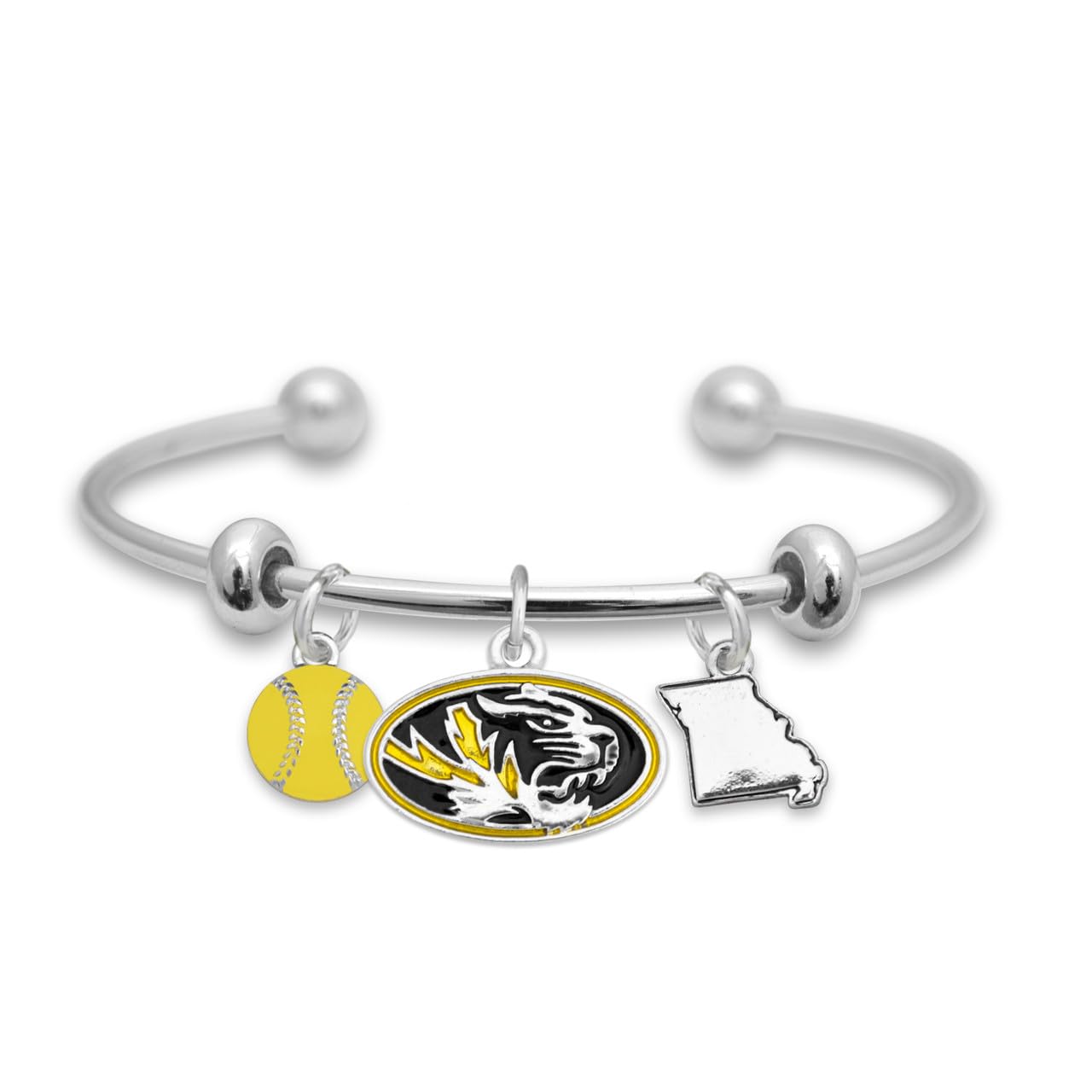 From the Heart Missouri Tigers Softball Accent Charm Team Traditions Cuff Bracelet with Team Color Logo, Softball and State Accent Charm Officially Licensed Jewelry Fan MU