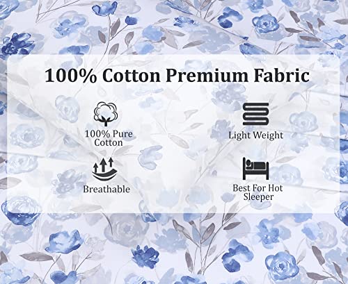 RUVANTI 100% Cotton Full Size Bed Sheets, 4 Pieces, Soft & Breathable Percale Weave Bedding, Deep Pocket 16", Hotel Standard, Crisp Cool Feel, Durable, Perfect Sheet Set Floral, Monotones