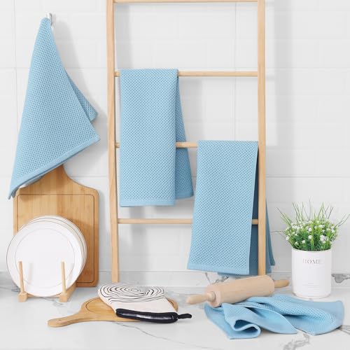 Image of Homaxy 100% Cotton Waffle Weave Kitchen Dish Towels, Ultra Soft Absorbent Quick Drying Cleaning Towel, 13 x 28 Inches, 6-Pack, Sky Blue