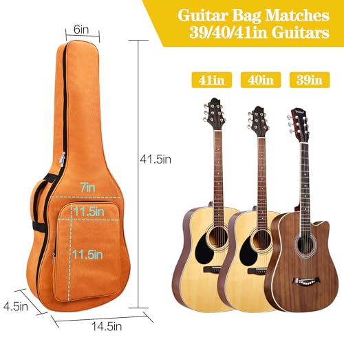 Mdvora Colorful Guitar Bag, 0.5in Thick Padding Guitar Gig Bag with Neck Pillow for 39/40/41in Guitars, 6 Colors to Choose, for Acoustic Classical Guitar, Bass Guitar(Black)