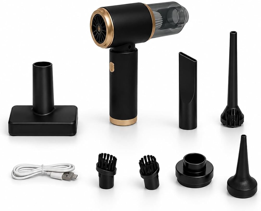 Shopexxtra Kablosuz El Süpürgesi ve Hava Üfleyici, 60W Mini Şarjlı Süpürge, USB Type-C Şarjlı, Yıkanabilir HEPA Filtreli, 9 Parça Aksesuar Seti, Ev, 検索ç, Ofis ve Klavye Temizliği İçin