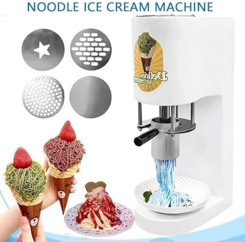 Commercial Spaghetti Ice Cream Maker, 80W Ice Cream Noodle Maker,4 Noodle Shape Molds, 7.4-7.9 Gal/Hr Ice Cream, Professional Ice Cream Noodle Extruder
