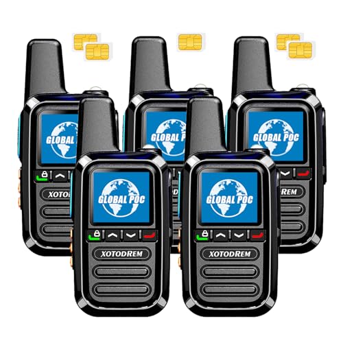 Global Lifetime Free Rapid Walkie Talkies Unlimited Range 4G LTE PoC(Push-to-Talk Over Cellular) Radios Nationwide PTT Cellular Radios Long Distance for Family, Logistics, Company 5pcs with sim Card