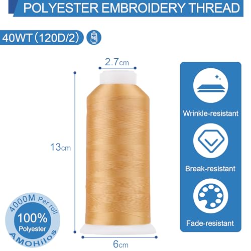 Image of High Tenacity Polyester Embroidery Machine Thread 40WT(120D /2) 4000M Per Spool for Commercial and Domestic Embroidery Machine (Orange Sorbet-1870)