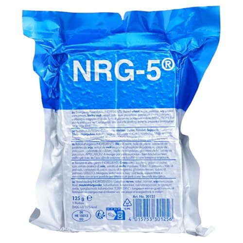 NRG-5 Notration 125 g Kompakte Überlebensration mit hoher Energiedichte | Sofort essbare Energieriegel | Lange haltbar | Vegan laktosefreie Notfallnahrung für Outdoor Krisenvorsorge & Survival