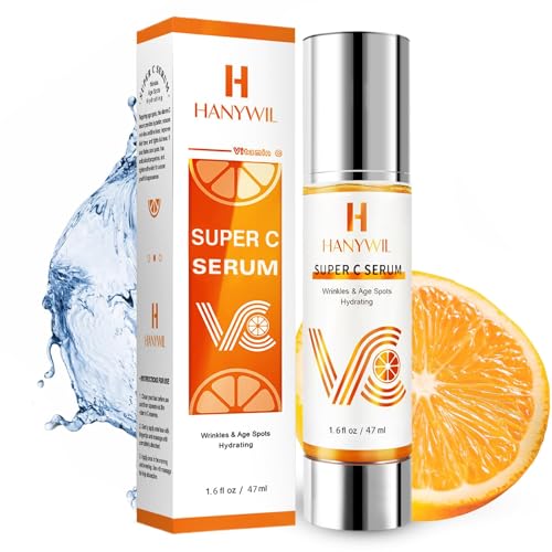HANYWIL 20% Super Vitamin C Serum for Mature Skin, Targets Age Spot & Wrinkle Reduction with Hyaluronic Acid, Hydrating Anti-Age Serum 1.6fl oz