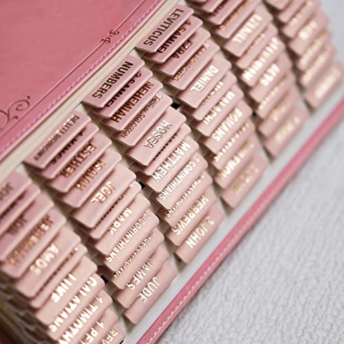 Image of UPAFEXXI-Leather Bible Tabs for Women and Men, Gold Foil Lettering | Large Print Stickers, Easy to Read and Apply, 80 Chapters Labels for Easy Navigation(Rose Pink)