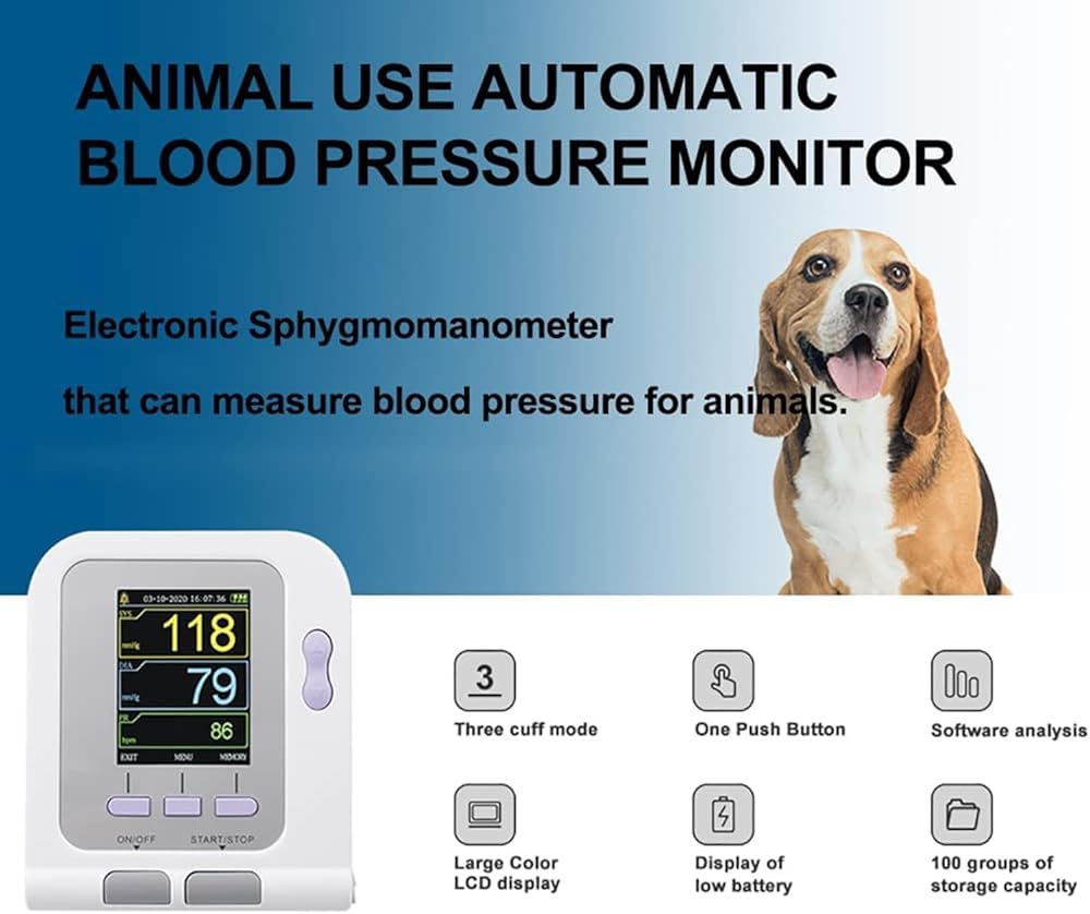 Máquina BP precisa para Uso Animal, Digital Veterinario Medidor Tension Arteria, Medidor Tension Arterial con 3 Puños Y 100 Juegos De Memoria Almacenada para Perros/Gatos/Mascot+