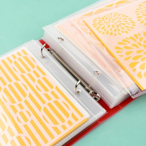 Image of Cookie Stencil Storage Binder for Storage 6x6inch Stencils,Die Cuts,DIY Scrapbooking,Clear Stamp,Storage Folder Organizer Include 1 Red Cover,50 Sleeve,50 Backing Paper and 10 Sheets Divider Tabs