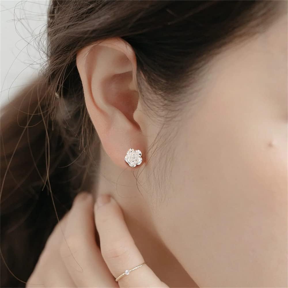 20g Rose Flower Stud Earrings for Women 925 Sterling Silver Hypoallergenic Cute Small Ball Back Blossom Cartilage Tragus Post Dainty 3D Piercing Jewelry Birthday Christmas Wedding - Image 2