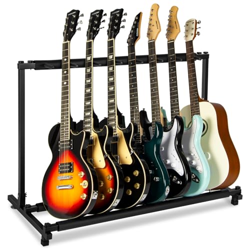 AODSK 7 Multi Guitar Stand Rack with Folding Design, Multiple Guitars Stand, Portable Black Guitar Holder, Black Guitar Display Holder for Guitar & Bass,Studio & Home (7 Guitars)