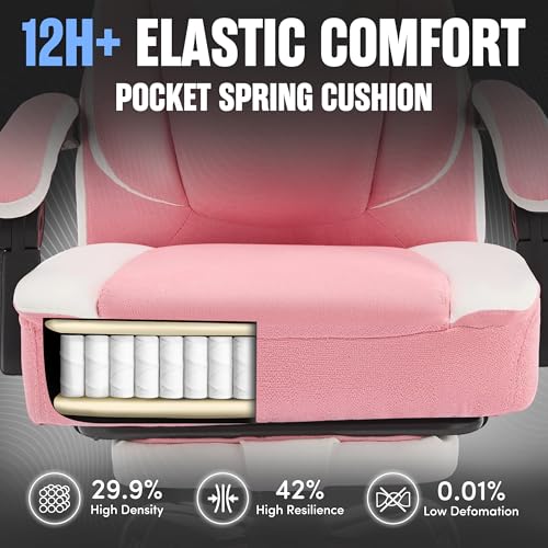 Image of Massage Office Chair with Foot Rest,6-Point Vibration & Heat Executive Office Chairs,Ergonomic Desk Chair for Heavy People,Big and Tall Fabric Office Chair 500LBS,Reclining Managerial Chair,Pinkwhite