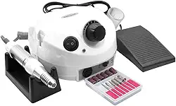 Lixadeira Motor Elétrica Porquinho com Pedal para Unhas Nail Drill Profissional - Lixadeira Manicure Pedicure - Bivolt 110v - 220v - UP SHOP (Branco)