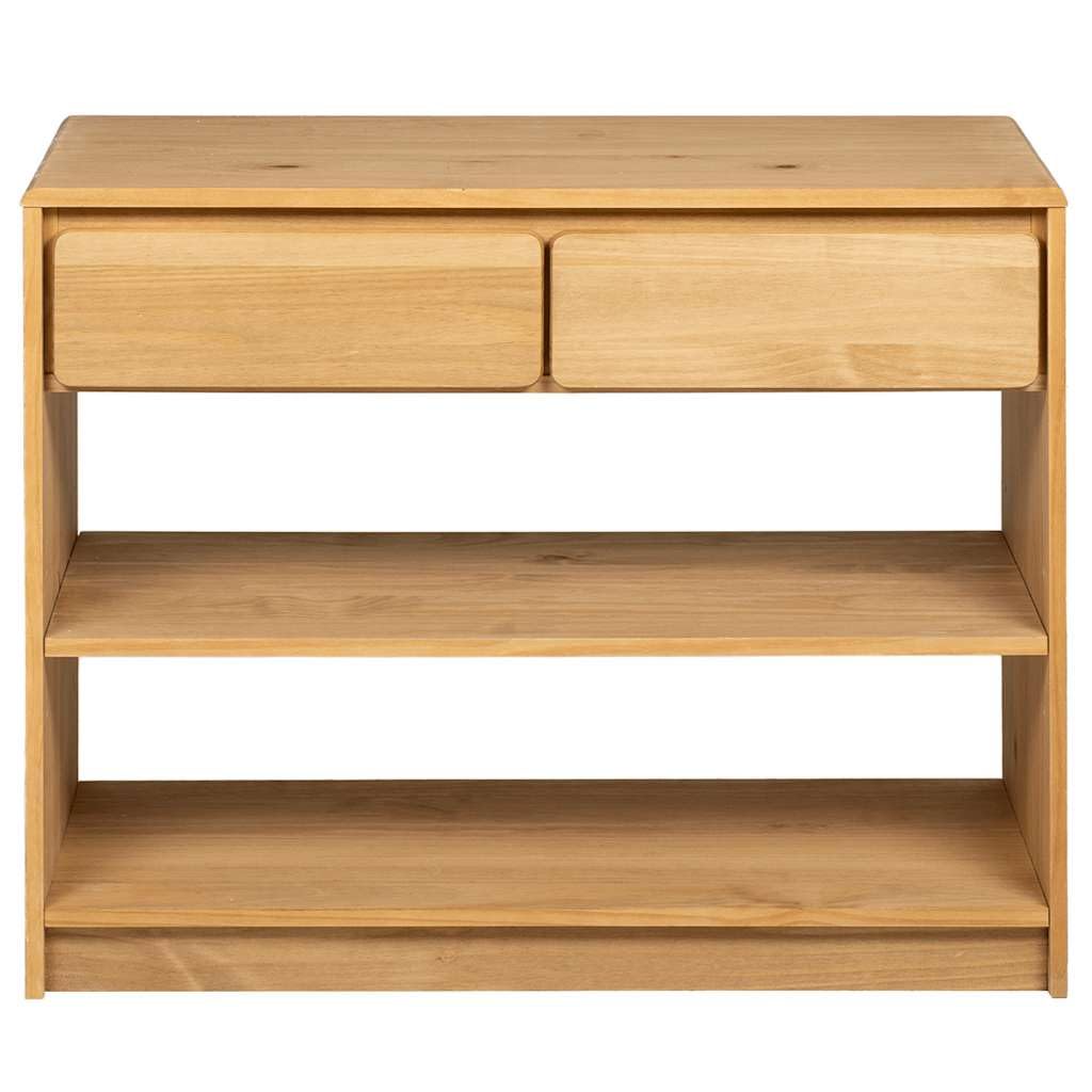 Mesa consola clásica de madera de pino en imitación de roble con espacio de almacenamiento, mesa consola 89