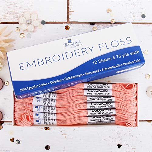 Image of 12 Skeins ThreadArt Cotton Embroidery Floss, Light Apricot | Long fiber cotton embroidery floss for cross stitch, hand embroidery and bracelets. Six-strand floss separates easily.