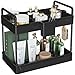 SOLEJAZZ Étagère de Rangement à 2 étages sous l'évier, Organiseur de comptoir de Salle de Bain, Support pour cosmétiques, Plateau de Salle de Bain avec séparateurs, 34 x 22 x 39 cm, Noir